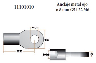 OJO CONECTOR AMORTIGUADOR 6MM Largo 20mm. Rosca M6. Ojo de 8 Metálico