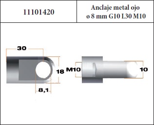 OJO CONECTOR AMORTIGUADOR 8MM Anclaje metalico 8mm,Rosca M-10
