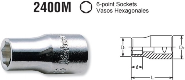LLAVE VASO 12 MM. CUADRADILLO 1/4 HEXAGONAL KOKEN