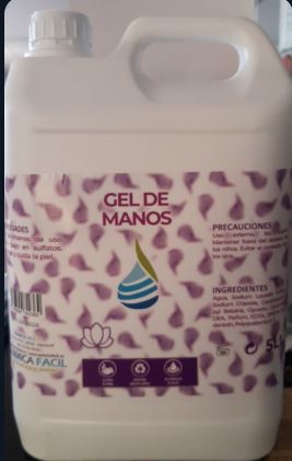 QUIMICA FACIL GEL DE MANOS 5L. Gel de manos bajo en sulfatos.