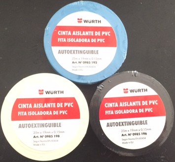 ROLLO CINTA AISLANTE 25X19 PVC Wurth Autoextinguible. AZUL