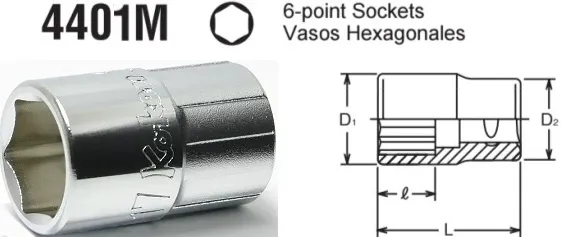 LLAVE VASO 15 MM. CUADRADILLO 1/2 HEXAGONAL  KOKEN